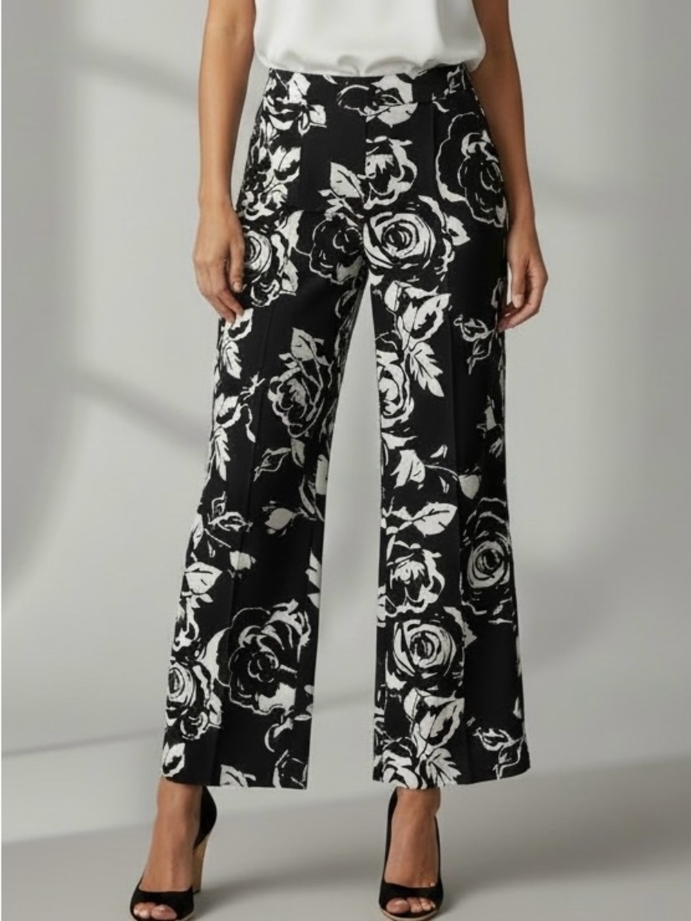 Lauren Ralph Lauren Wide -Leg Black & White Floral Print Pants